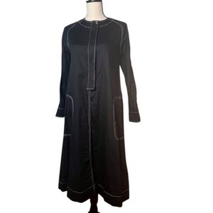 Olly & Elizabeth Black Midi Long Sleeve Cotton Dress Stiching Lines XS Pre-owned